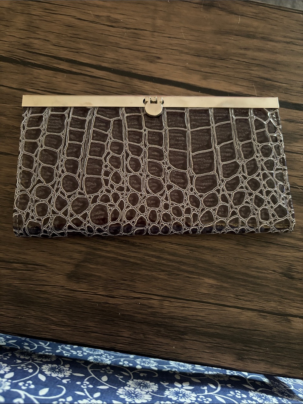 BCBGMaxAzria Brown Croc-Embossed Clasp Wallet